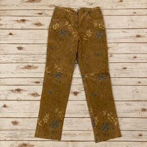Vintage Cali Cali 100% Leather Painted Flowers Straight Leg Pants Size 6